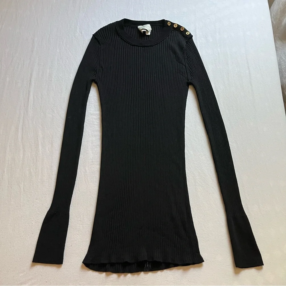 GIADE FORTE black rib knit‎ long bell sleeve top